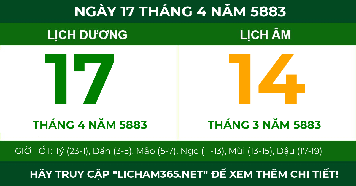 lịch âm ngày 17 tháng 4 năm 5883