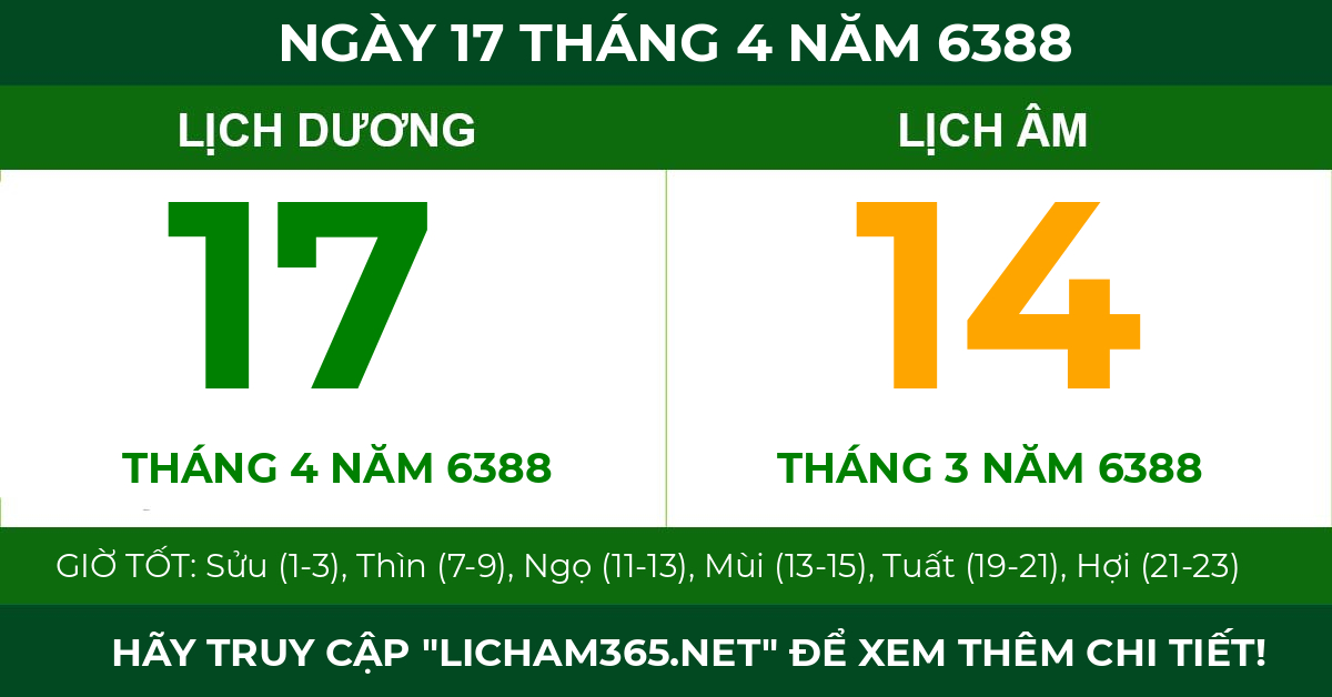 lịch âm ngày 17 tháng 4 năm 6388