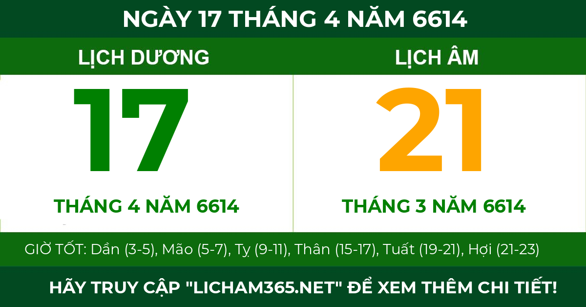 lịch âm ngày 17 tháng 4 năm 6614