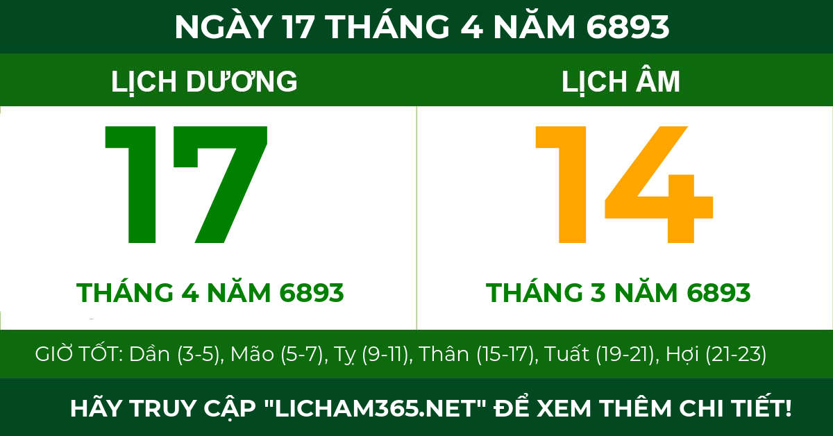 lịch âm ngày 17 tháng 4 năm 6893