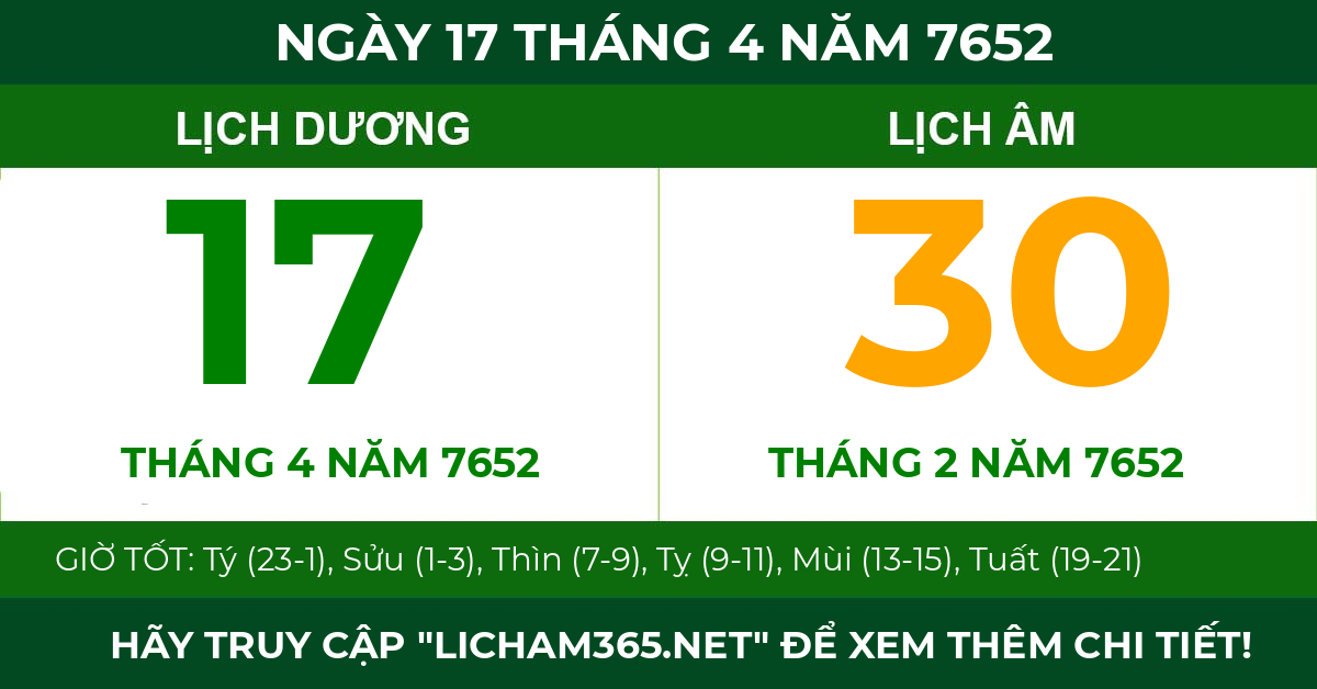 lịch âm ngày 17 tháng 4 năm 7652