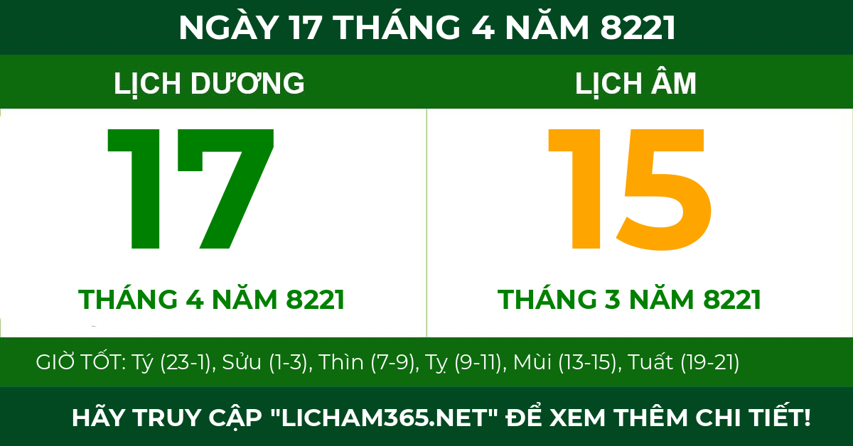 lịch âm ngày 17 tháng 4 năm 8221
