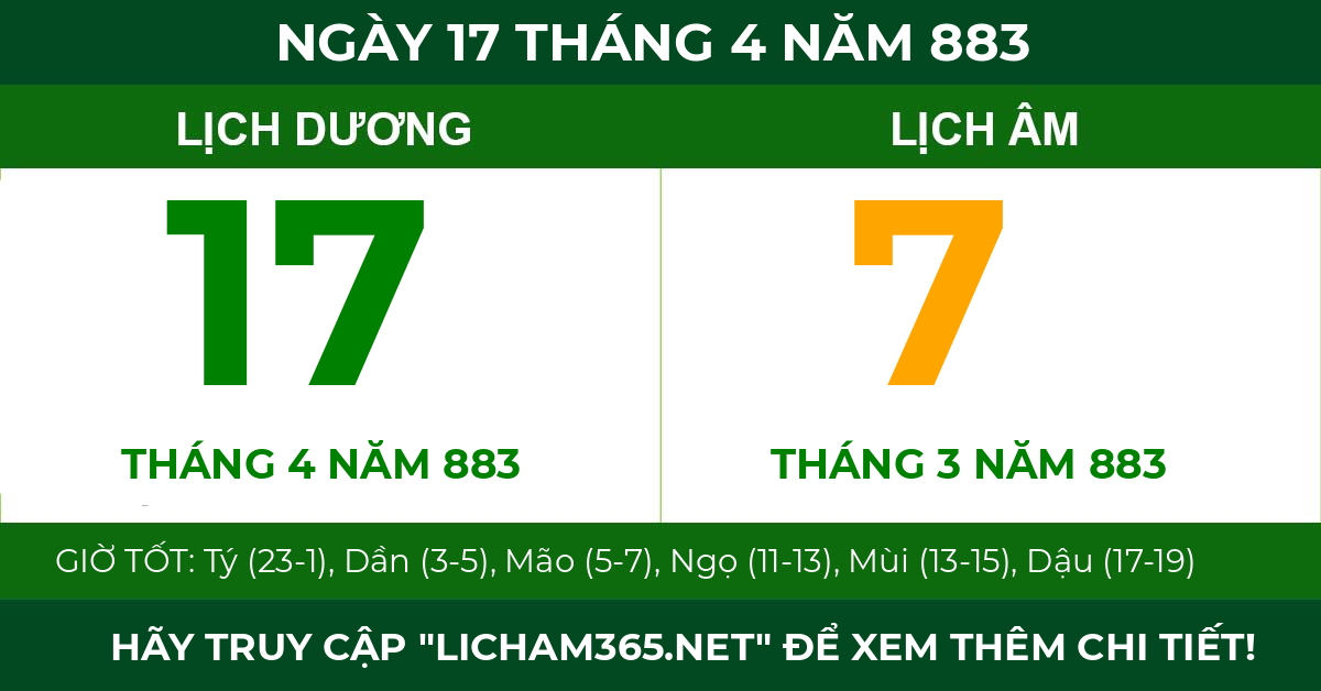 lịch âm ngày 17 tháng 4 năm 883