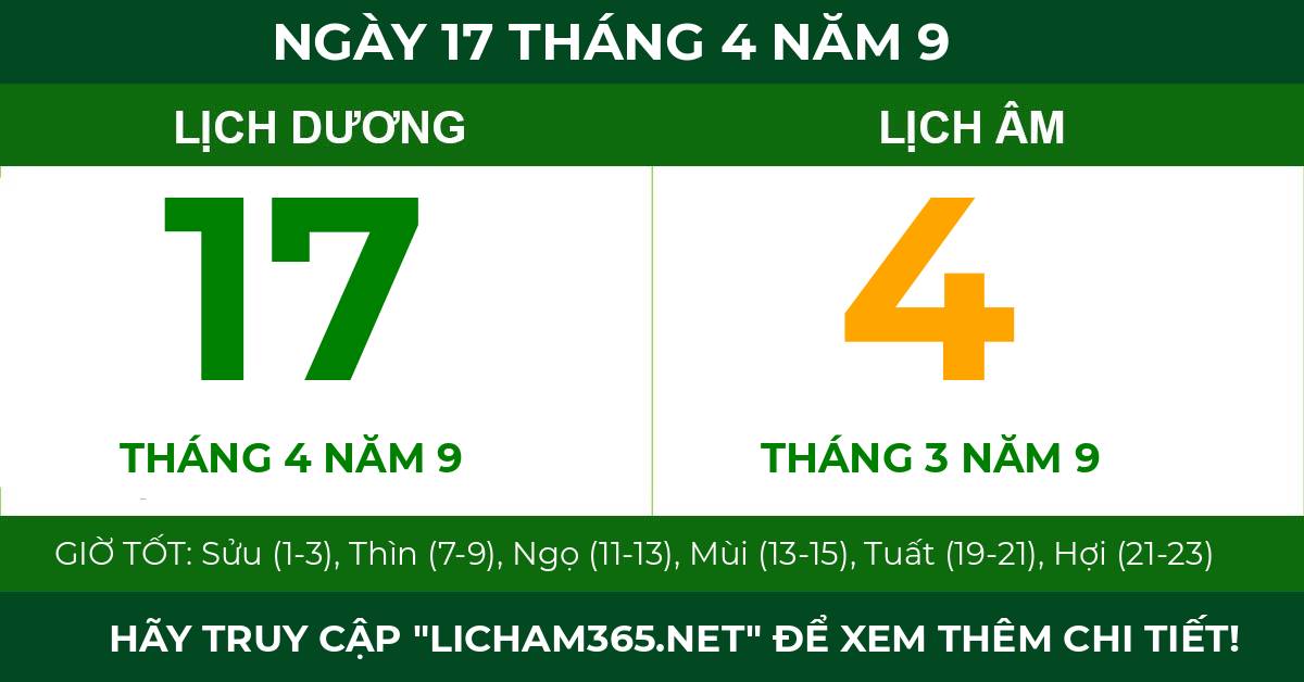 lịch âm ngày 17 tháng 4 năm 9
