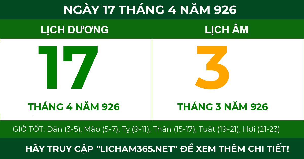 lịch âm ngày 17 tháng 4 năm 926
