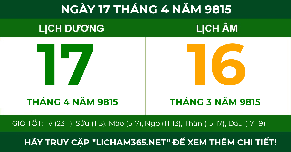 lịch âm ngày 17 tháng 4 năm 9815