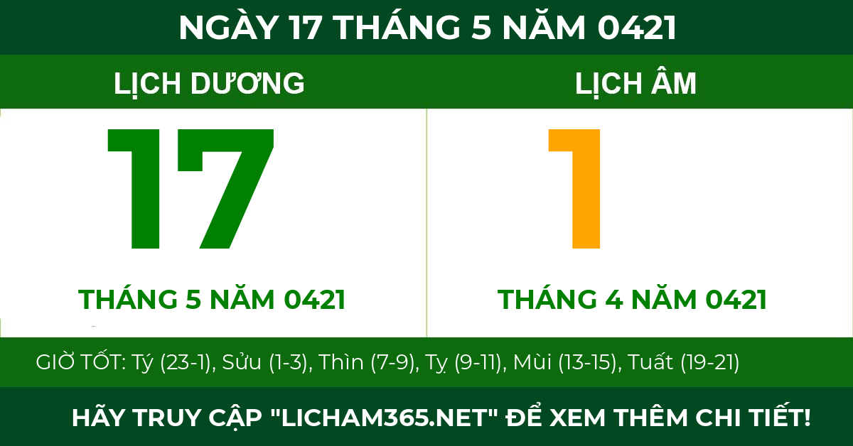 lịch âm ngày 17 tháng 5 năm 0421