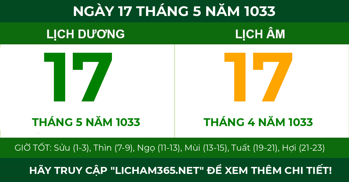 lịch âm ngày 17 tháng 5 năm 1033