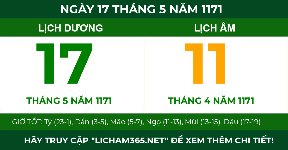 lịch âm ngày 17 tháng 5 năm 1171