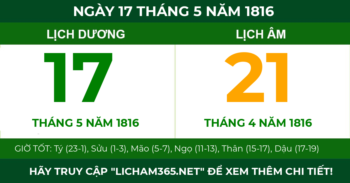 lịch âm ngày 17 tháng 5 năm 1816