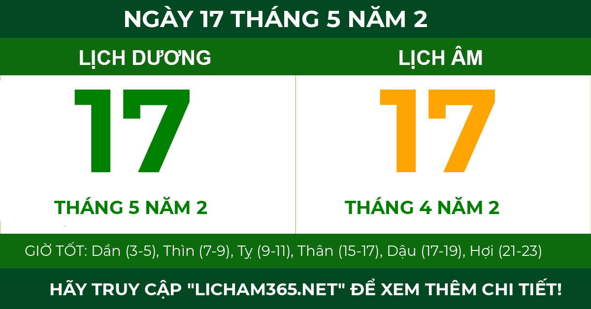 lịch âm ngày 17 tháng 5 năm 2
