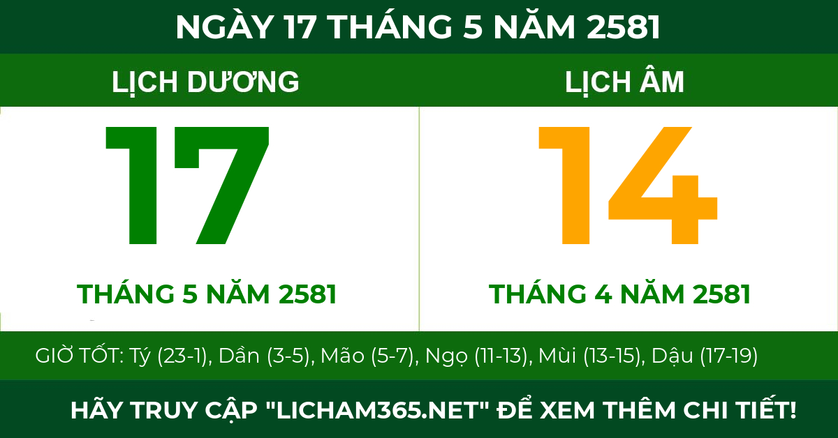 lịch âm ngày 17 tháng 5 năm 2581