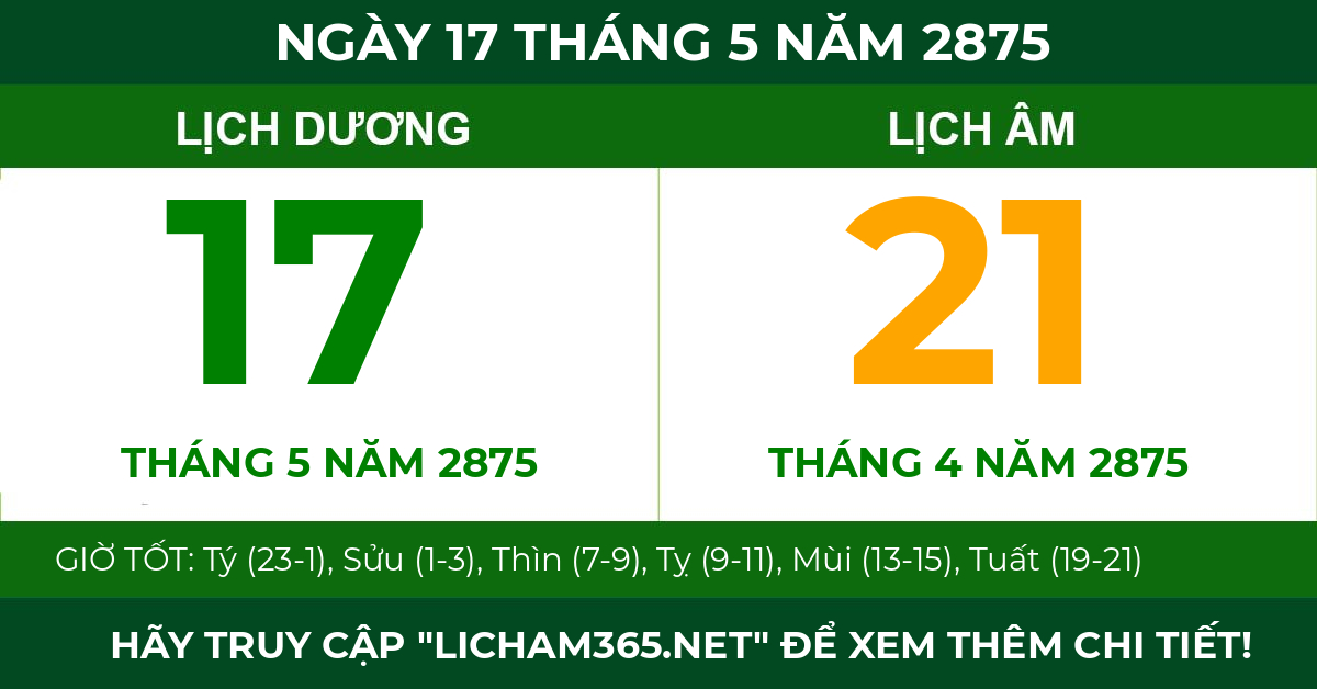 lịch âm ngày 17 tháng 5 năm 2875