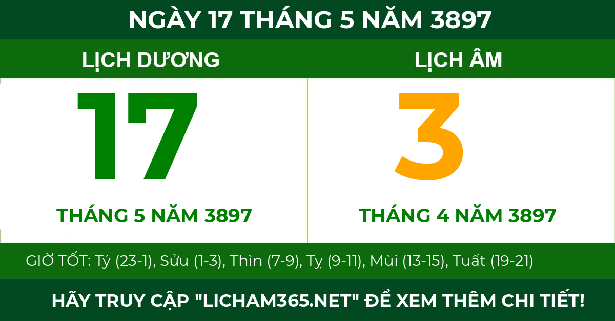 lịch âm ngày 17 tháng 5 năm 3897