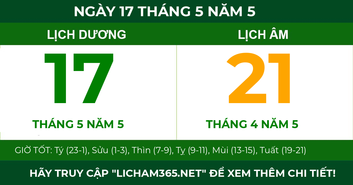 lịch âm ngày 17 tháng 5 năm 5