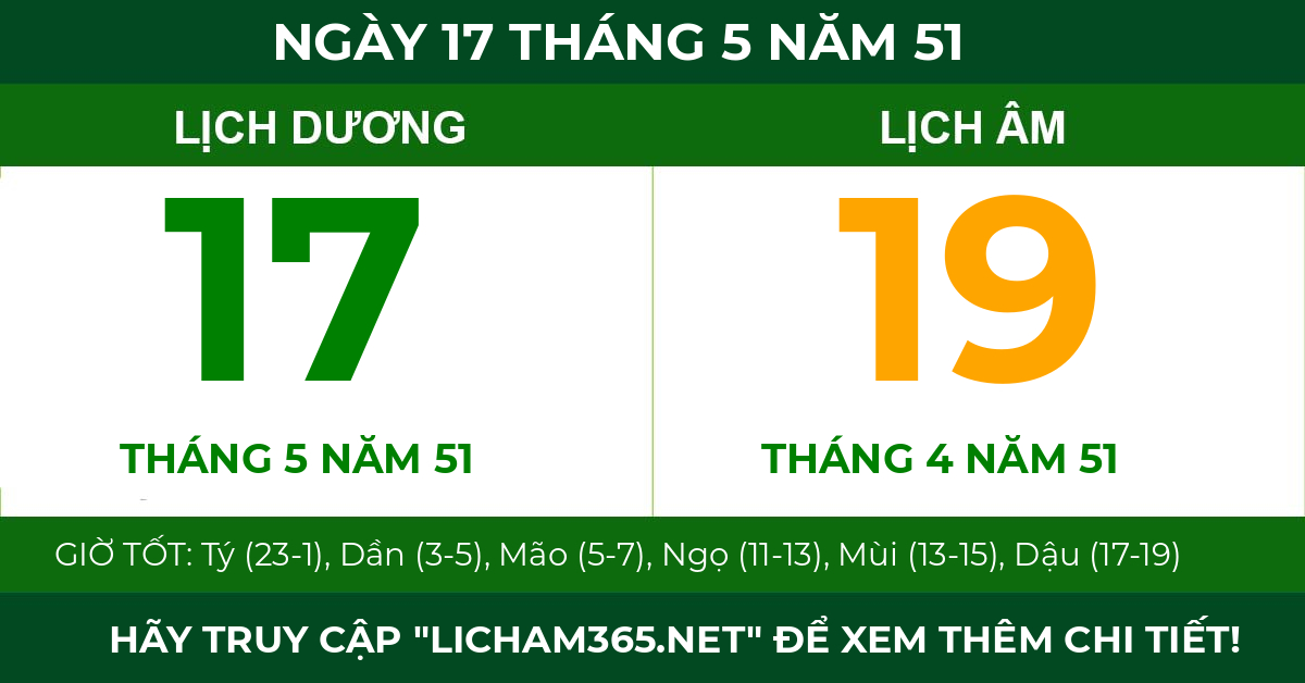 lịch âm ngày 17 tháng 5 năm 51