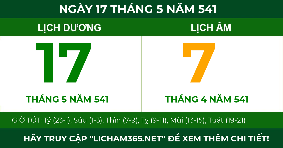 lịch âm ngày 17 tháng 5 năm 541