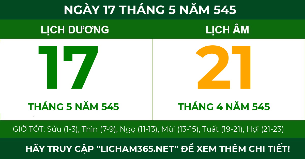 lịch âm ngày 17 tháng 5 năm 545