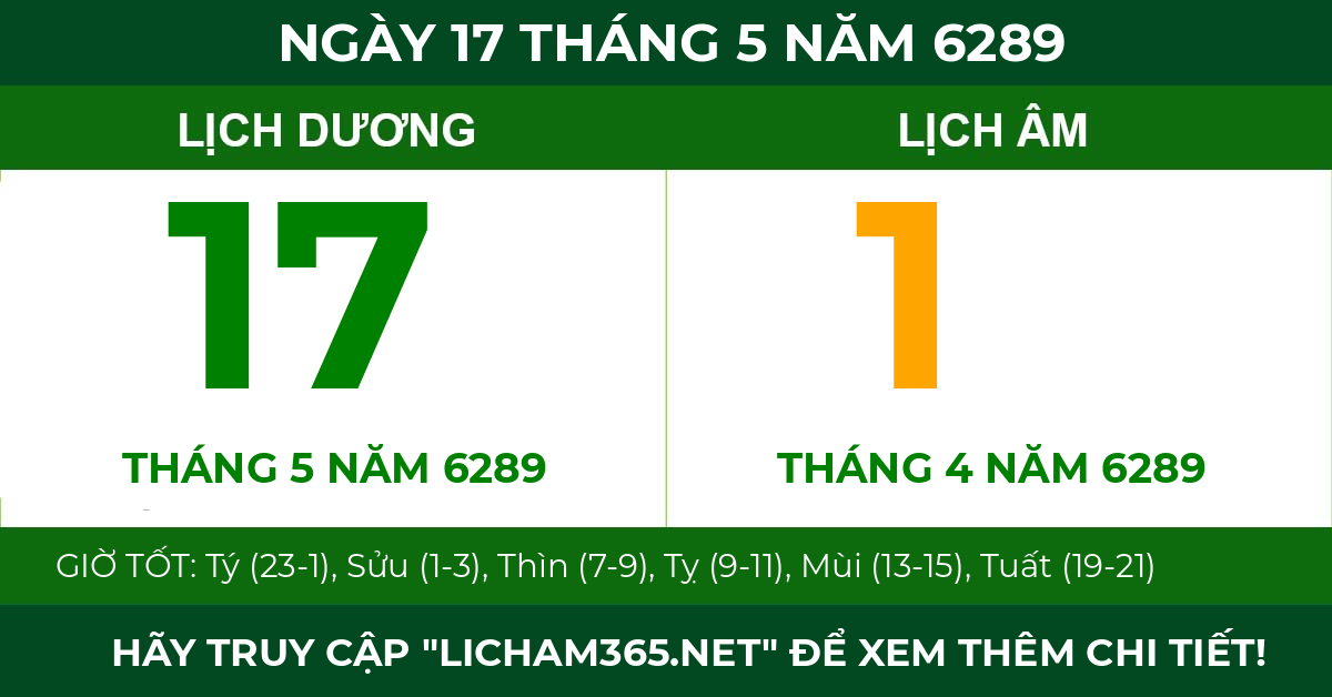 lịch âm ngày 17 tháng 5 năm 6289