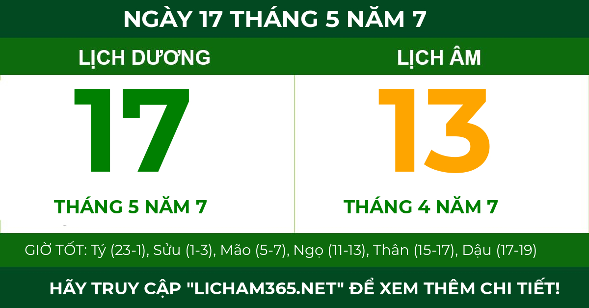 lịch âm ngày 17 tháng 5 năm 7