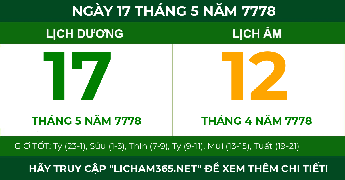 lịch âm ngày 17 tháng 5 năm 7778