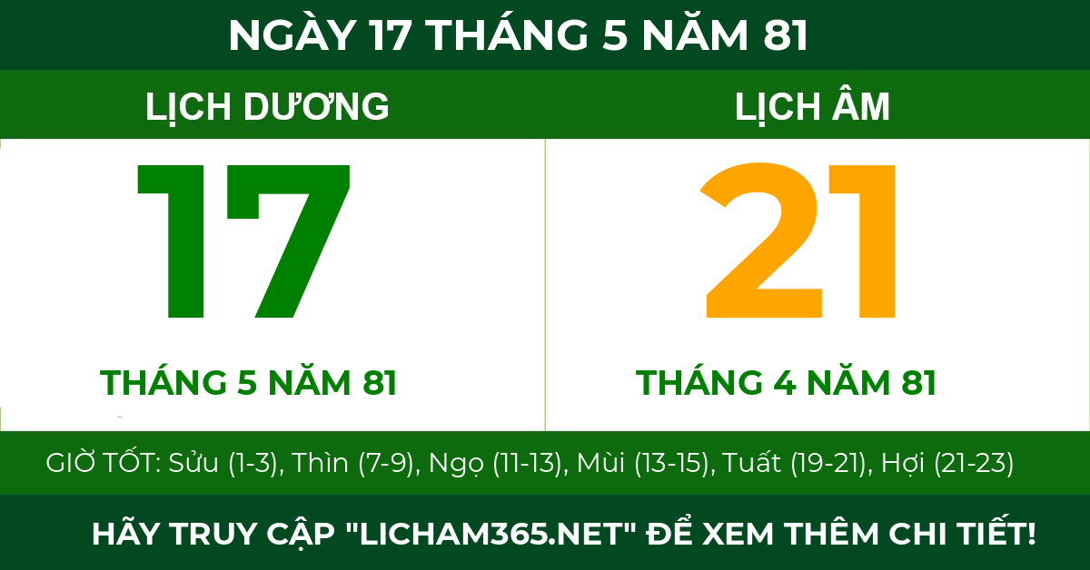 lịch âm ngày 17 tháng 5 năm 81