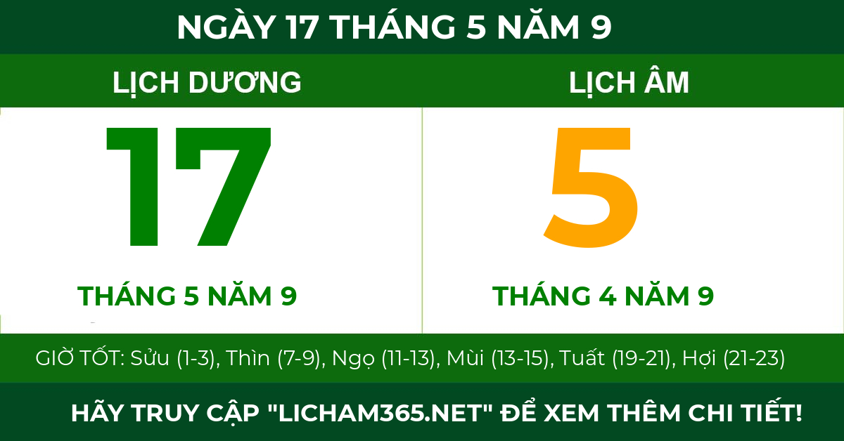 lịch âm ngày 17 tháng 5 năm 9