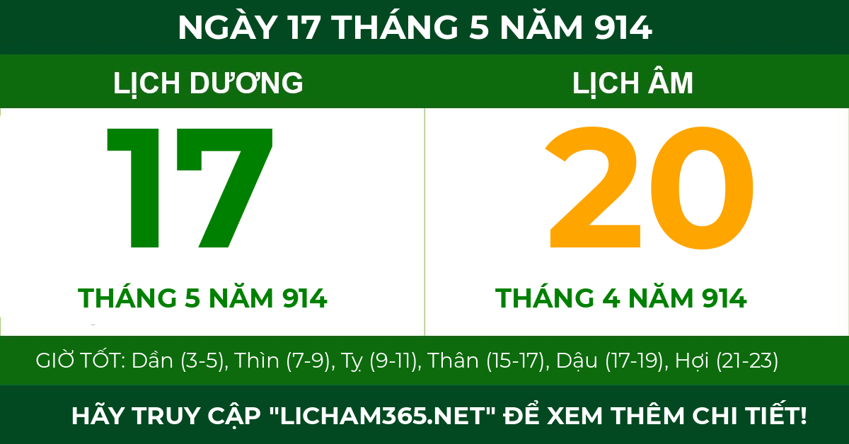 lịch âm ngày 17 tháng 5 năm 914
