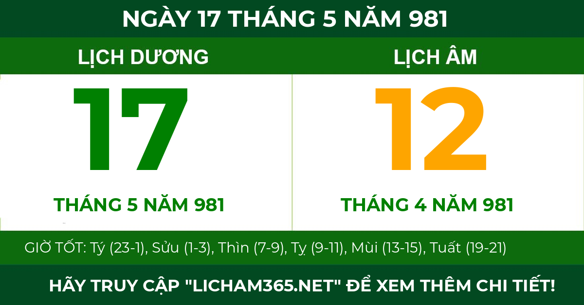 lịch âm ngày 17 tháng 5 năm 981