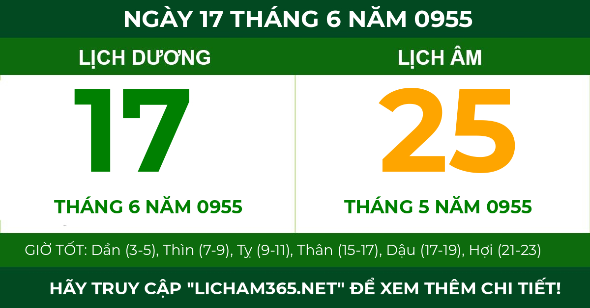 lịch âm ngày 17 tháng 6 năm 0955