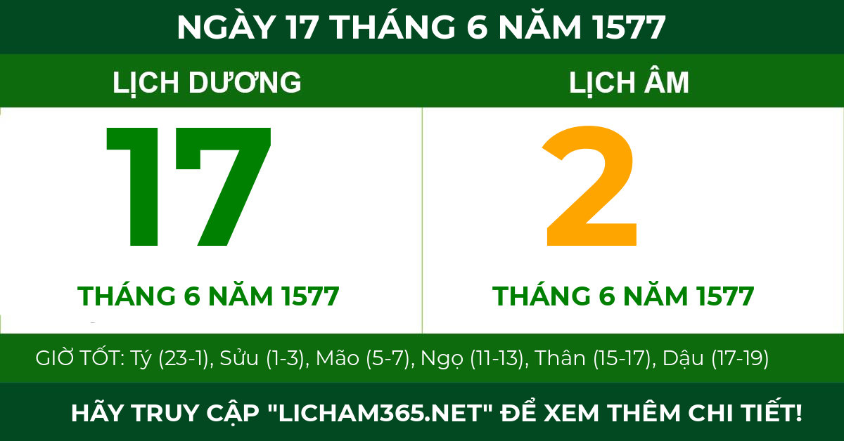 lịch âm ngày 17 tháng 6 năm 1577