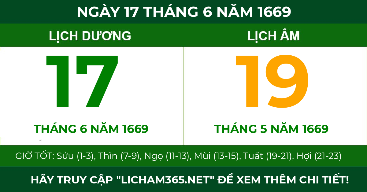 lịch âm ngày 17 tháng 6 năm 1669