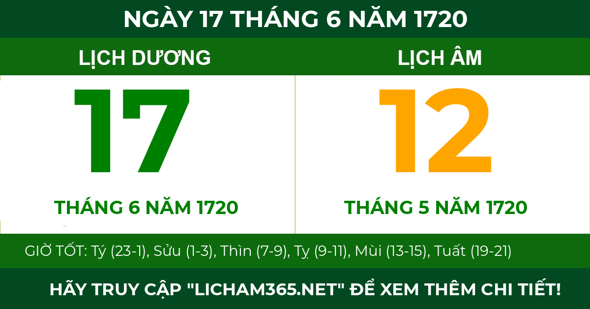 lịch âm ngày 17 tháng 6 năm 1720