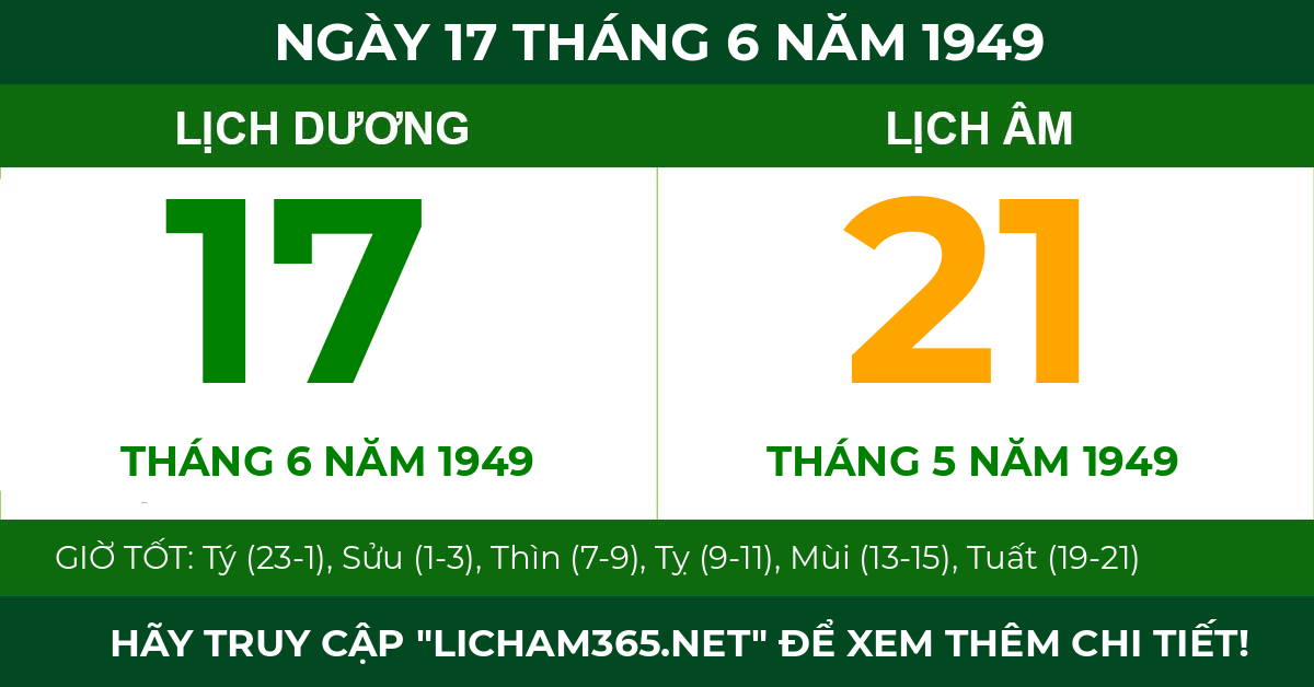lịch âm ngày 17 tháng 6 năm 1949