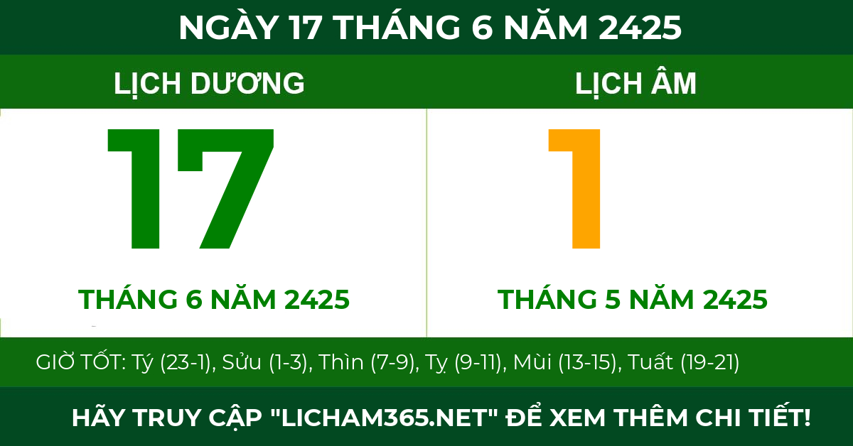 lịch âm ngày 17 tháng 6 năm 2425
