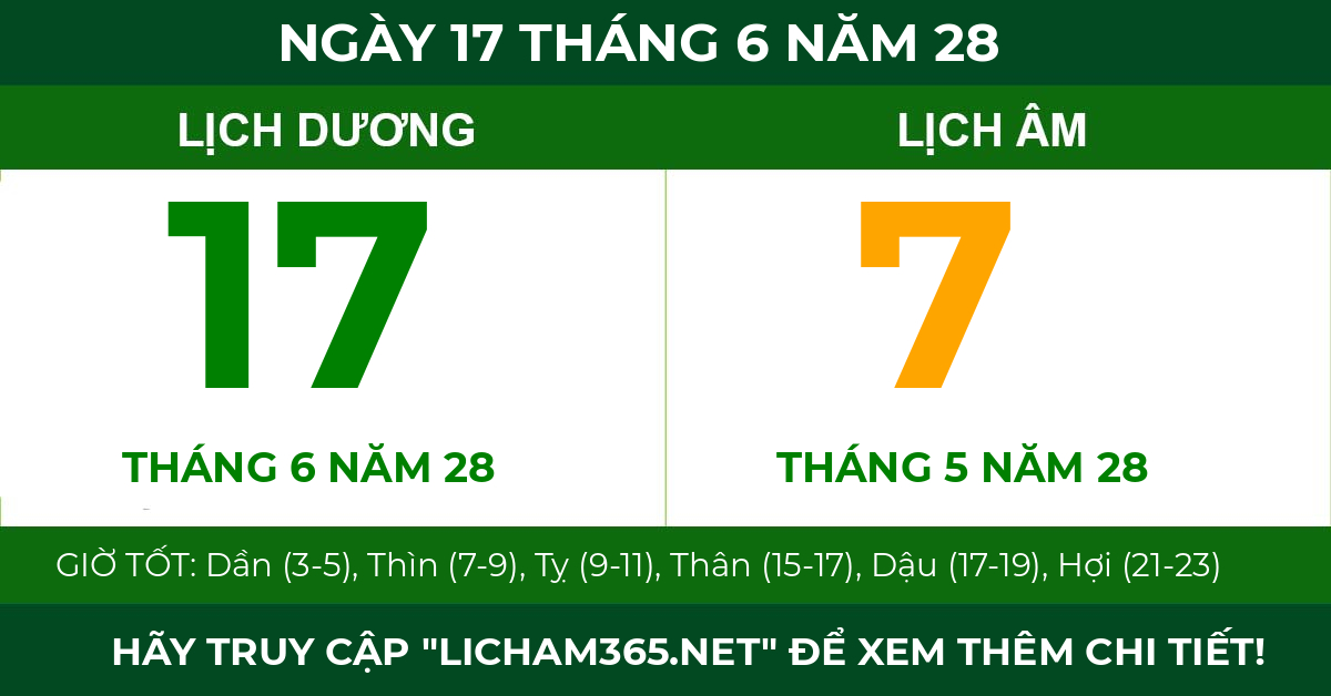 lịch âm ngày 17 tháng 6 năm 28