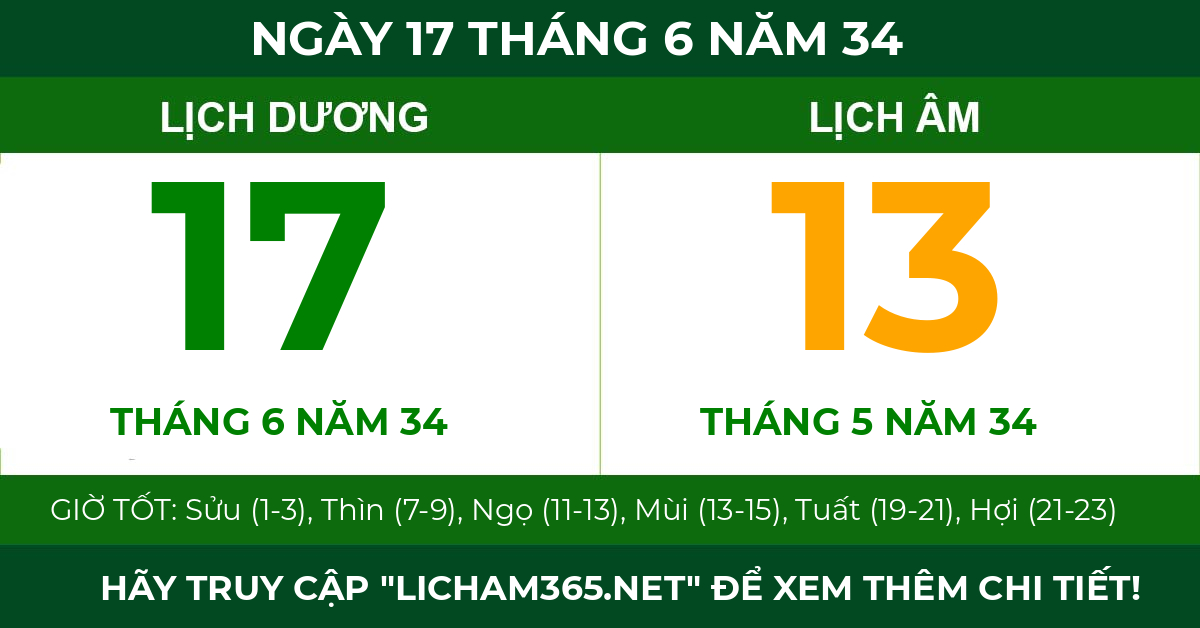 lịch âm ngày 17 tháng 6 năm 34