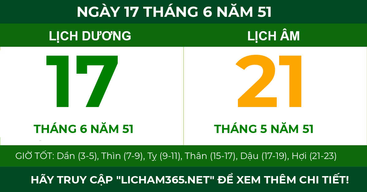 lịch âm ngày 17 tháng 6 năm 51