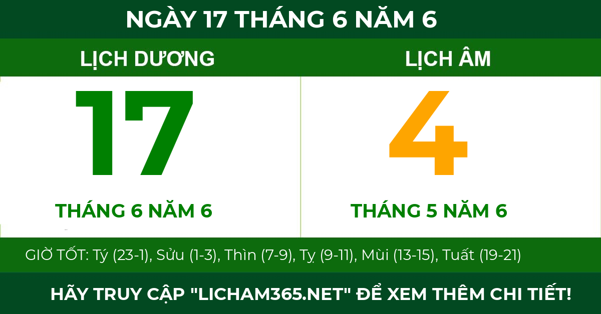 lịch âm ngày 17 tháng 6 năm 6