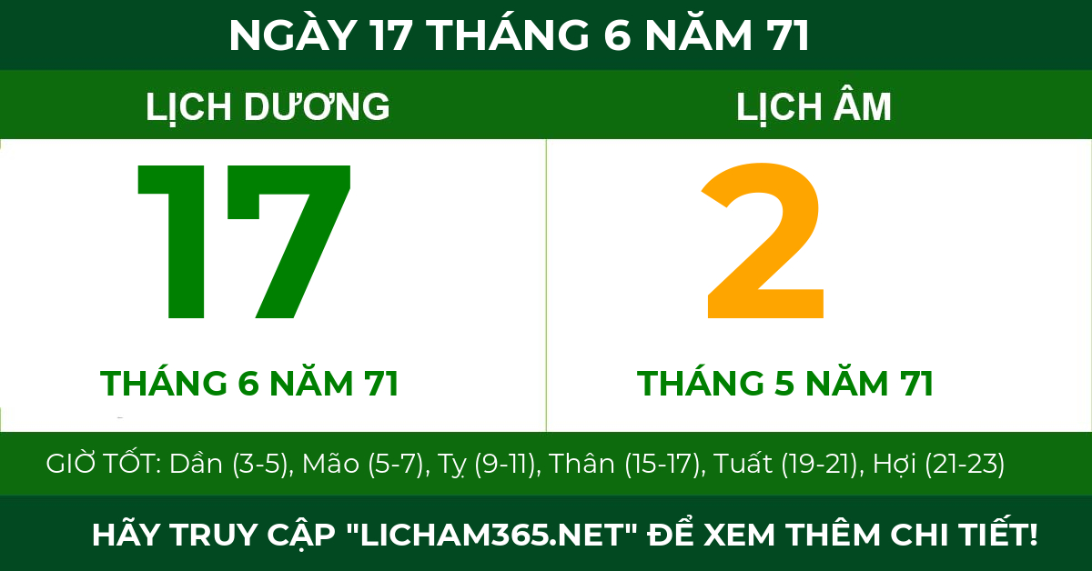 lịch âm ngày 17 tháng 6 năm 71