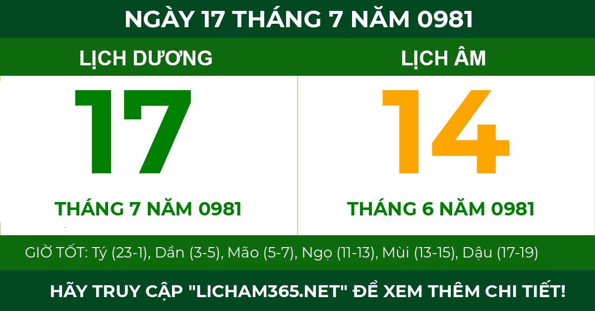 lịch âm ngày 17 tháng 7 năm 0981