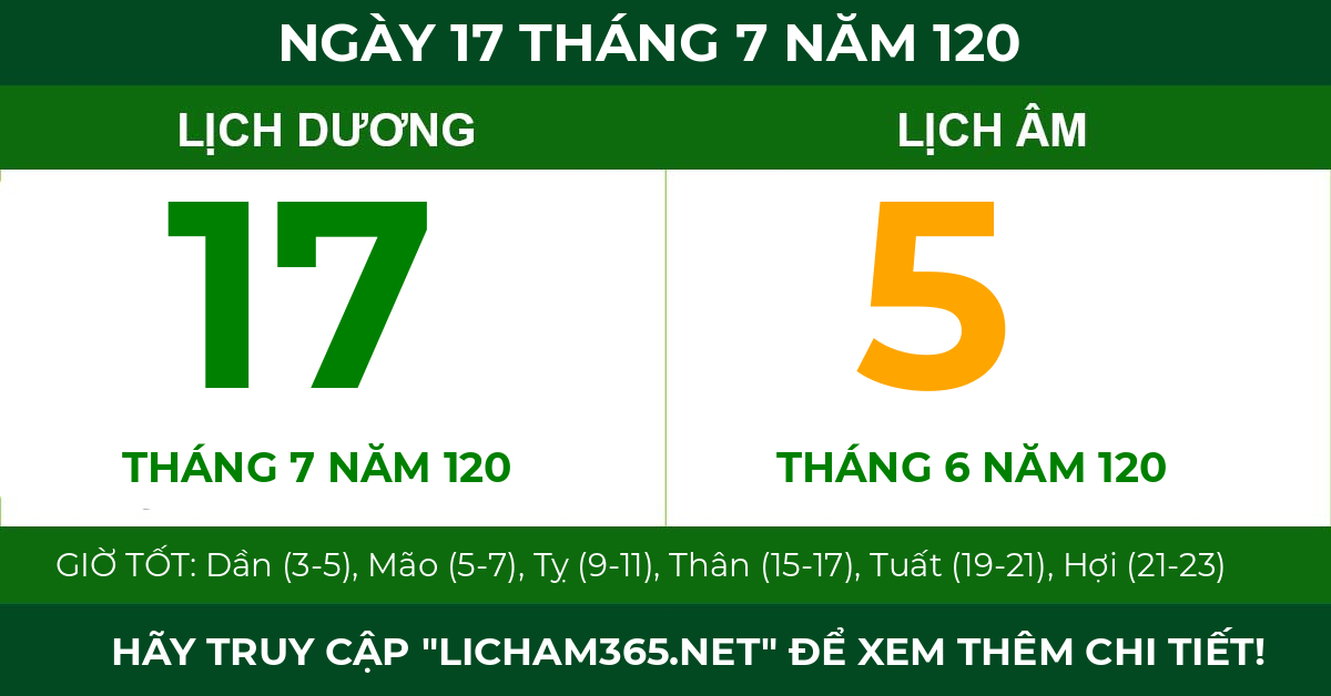 lịch âm ngày 17 tháng 7 năm 120