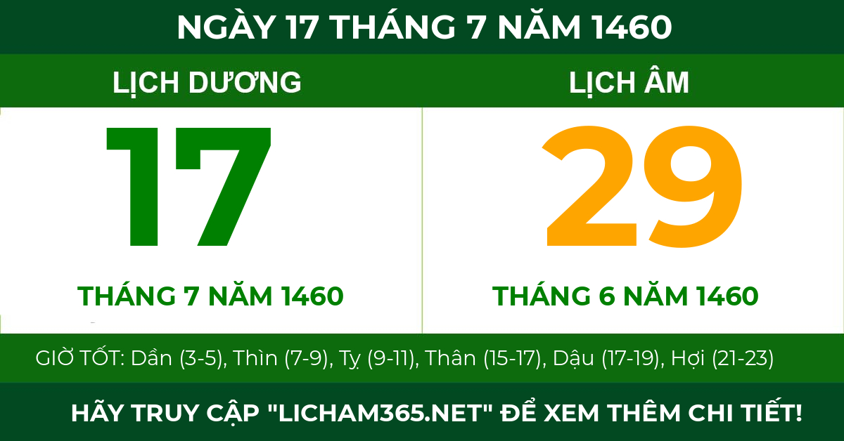 lịch âm ngày 17 tháng 7 năm 1460
