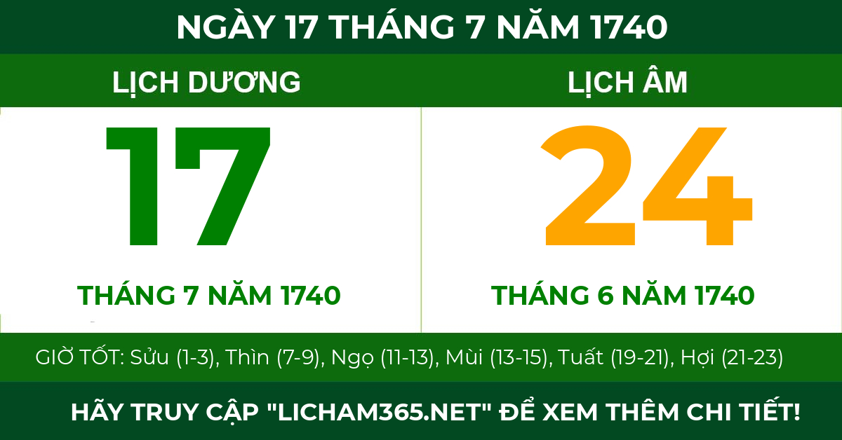 lịch âm ngày 17 tháng 7 năm 1740