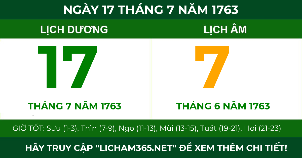 lịch âm ngày 17 tháng 7 năm 1763