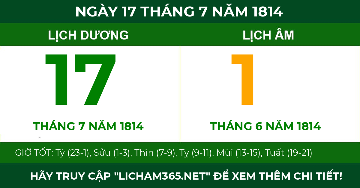 lịch âm ngày 17 tháng 7 năm 1814