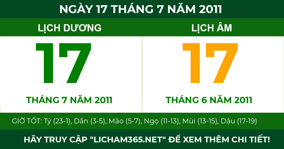 lịch âm ngày 17 tháng 7 năm 2011