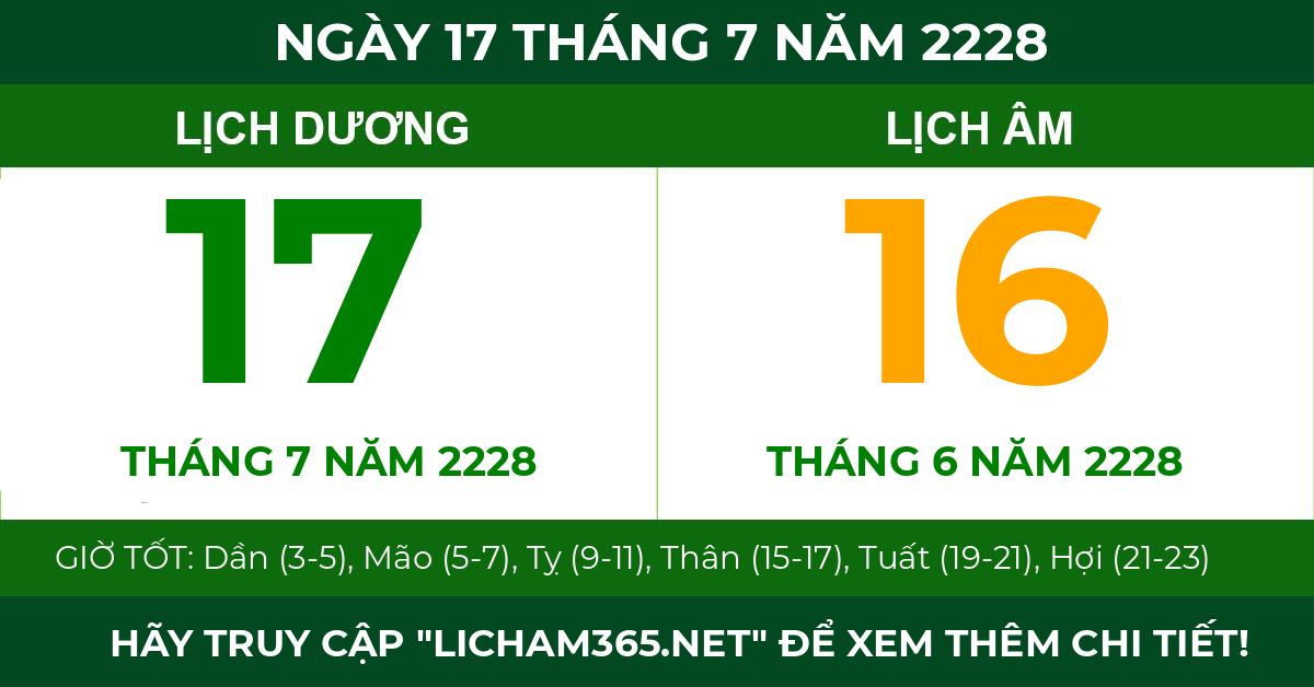 lịch âm ngày 17 tháng 7 năm 2228