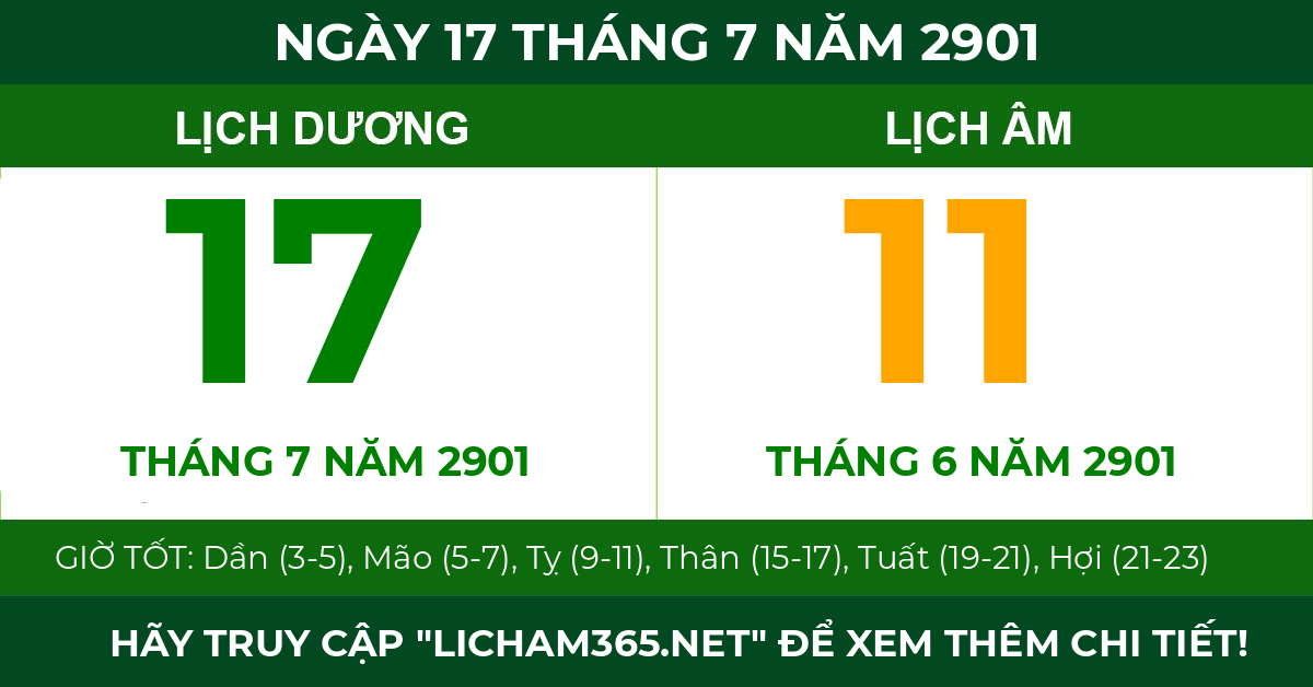 lịch âm ngày 17 tháng 7 năm 2901