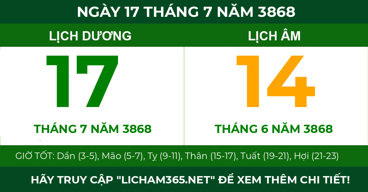 lịch âm ngày 17 tháng 7 năm 3868